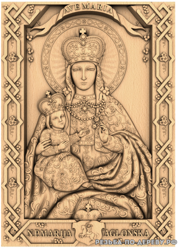 Резная икона  Девы Марии Аглонская из дерева